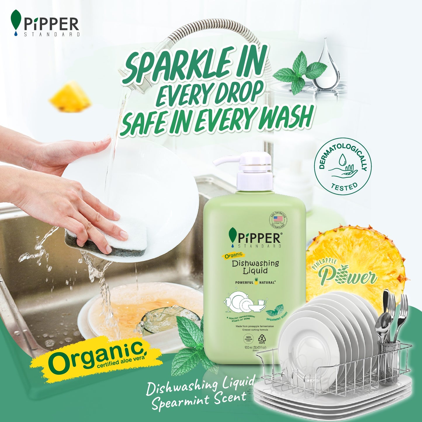 Pipper Standard Dishwashing Liquid - Spearmint 900ml
